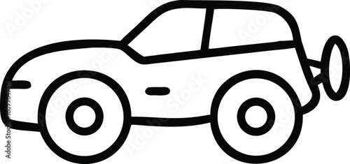 Black outline cartoon car with large wheels and spare tire