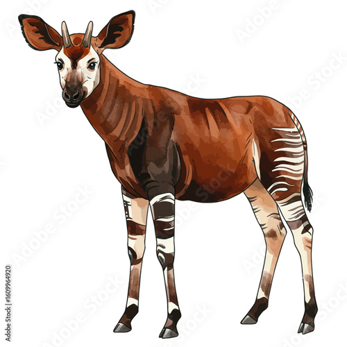 Okapi Wild Animal Illustration Unique African Forest Mammal Isolated White Background