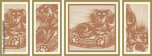  Dachshund dog on bed colorful dot halftone home decor vector digital art variation illustration