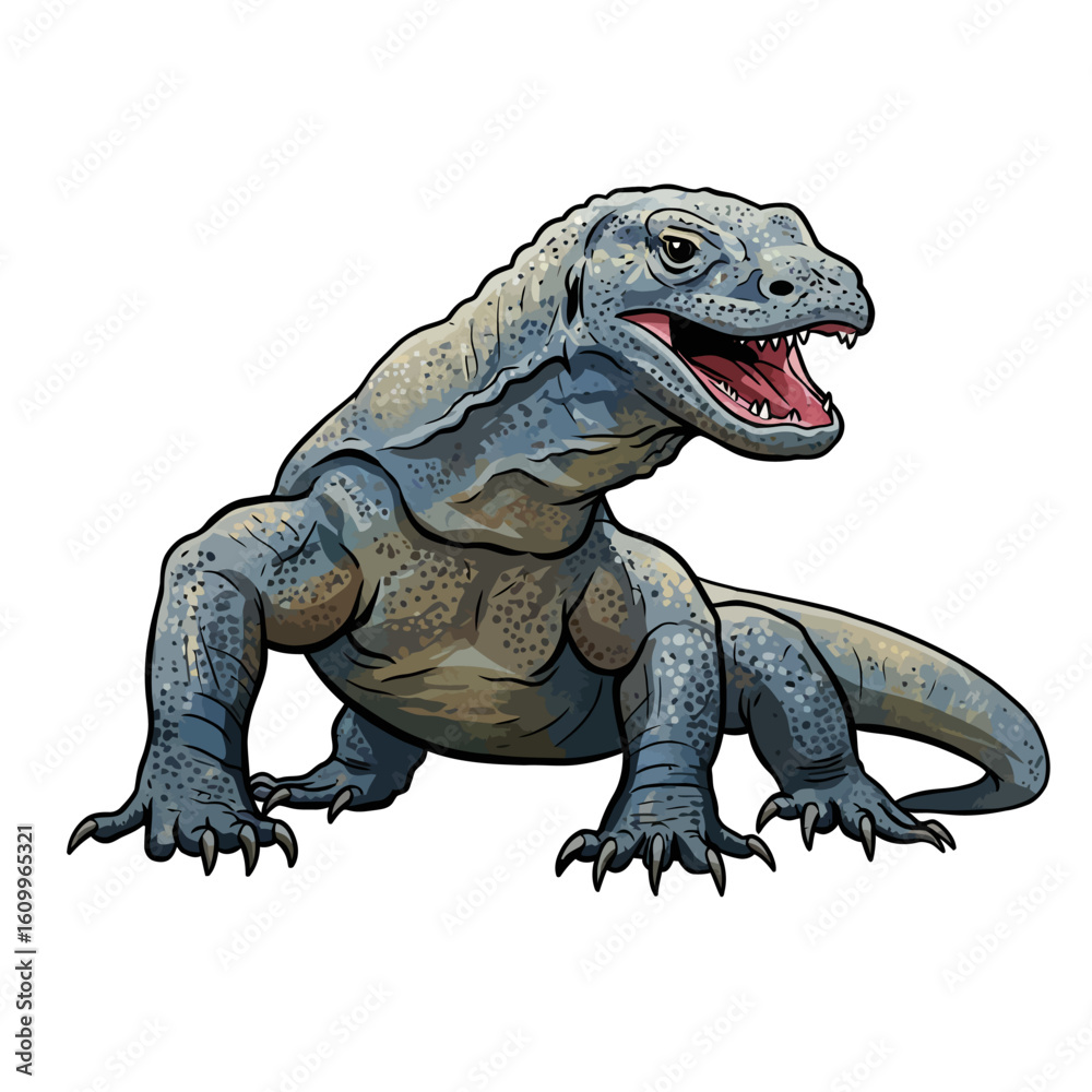 Obraz premium Komodo Dragon Illustration Fierce Reptile Predator Isolated White Background