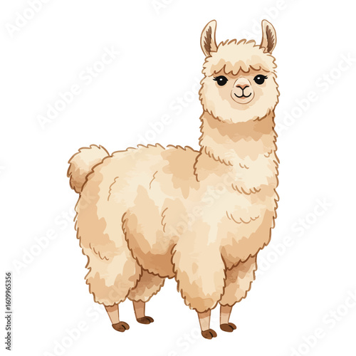 Cute Cartoon Llama Illustration Adorable Friendly Animal Character Design Isolated White Background