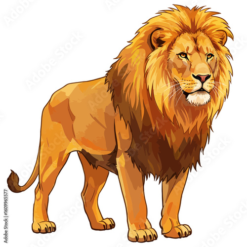 Powerful majestic male lion cartoon illustration isolated on white background wild animal