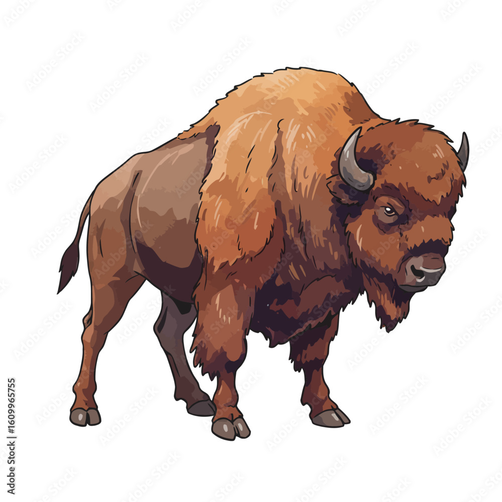 Fototapeta premium Majestic American Bison Illustration isolated on white background wildlife animal mammal