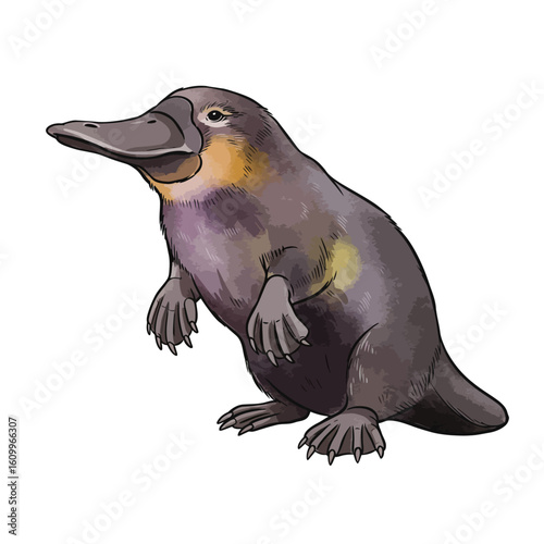 Cute Cartoon Platypus Illustration Isolated on White Background Wildlife Animal