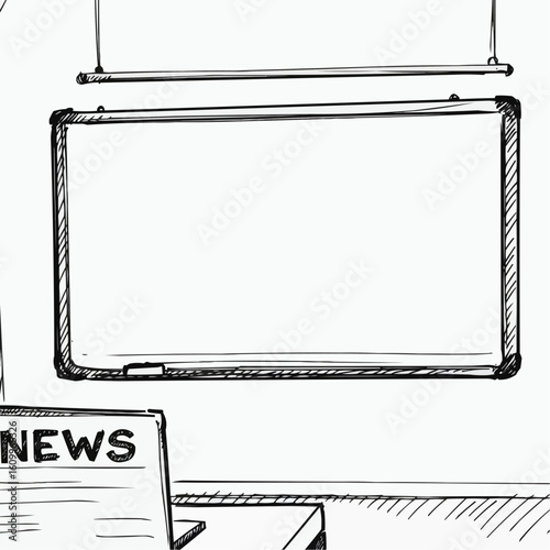 Newsroom whiteboard sketch in simple style for media news production  