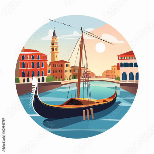 Colorful Gondola Sailing Through Venetian Canals with Buildings