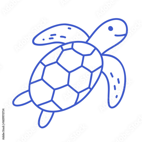 Sea turtle in marine blue line art style. Vector editable stroke outline. Minimalist icon illustration.