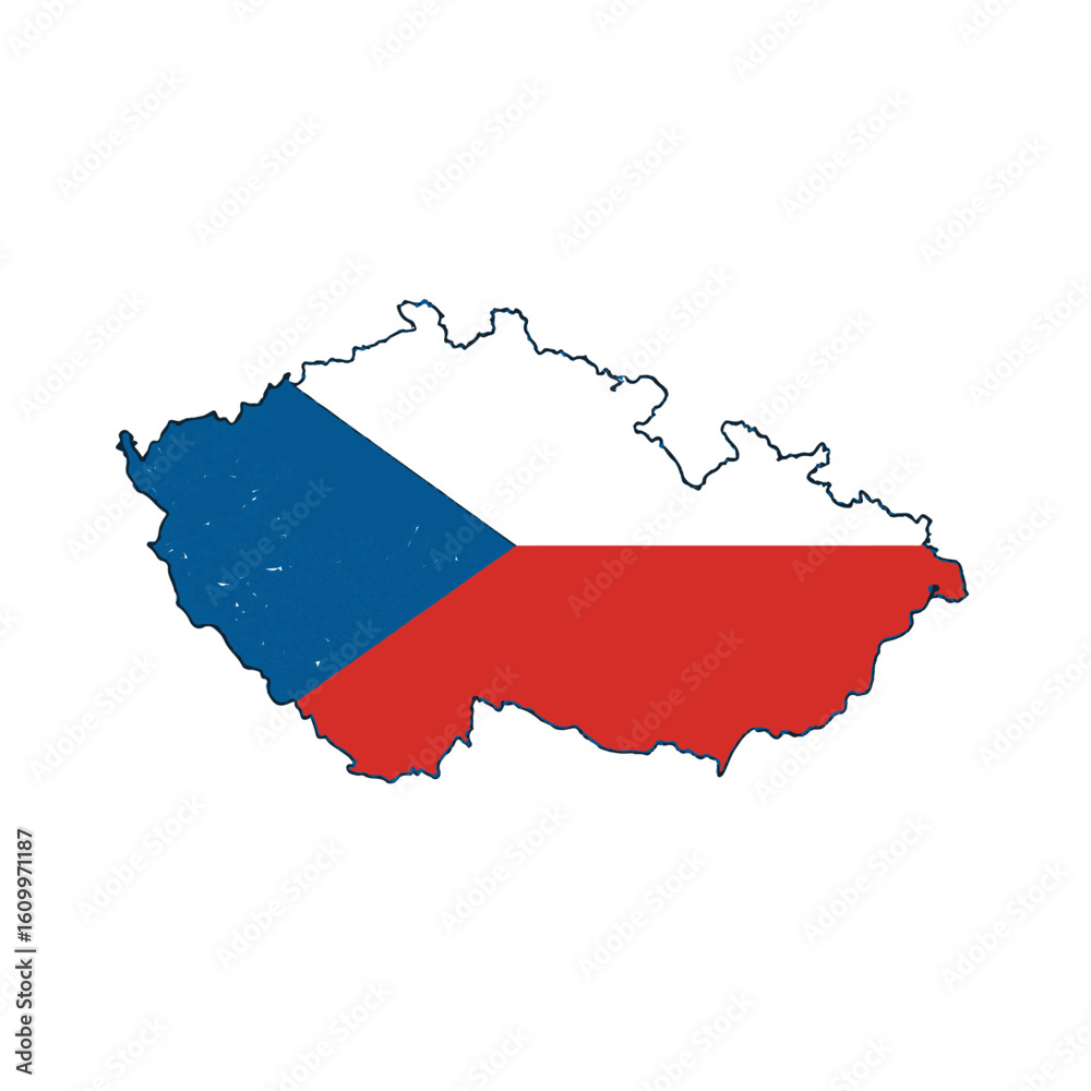 Fototapeta premium Outline of the country Czech Republic with a flag on a white background vector Vector outline of the country with a flag on a white background