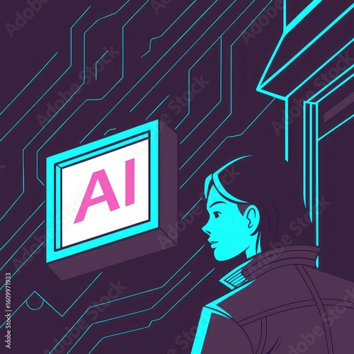 AI Agent Chip Illustration, Artificial Intelligence Microchip Design