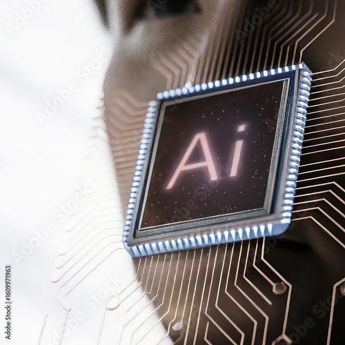 AI Agent Chip Illustration, Artificial Intelligence Microchip Design