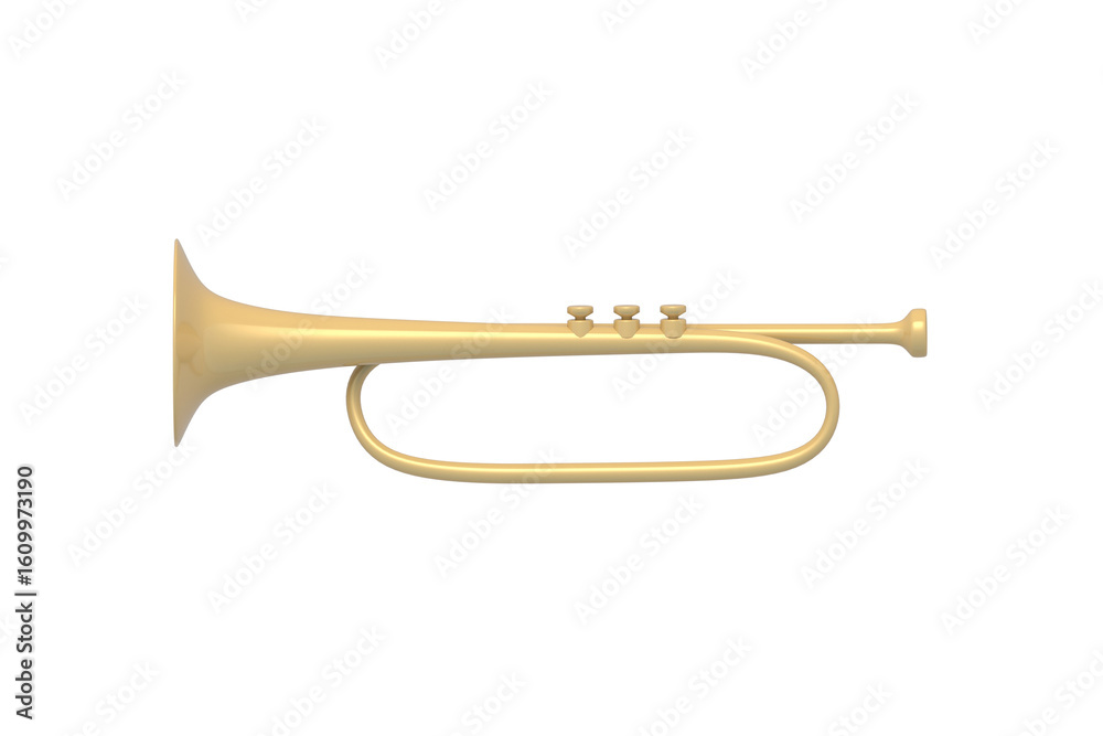 Obraz premium Bugle isolated on white background. Mediaeval trumpet. Musical instrument. 3d render