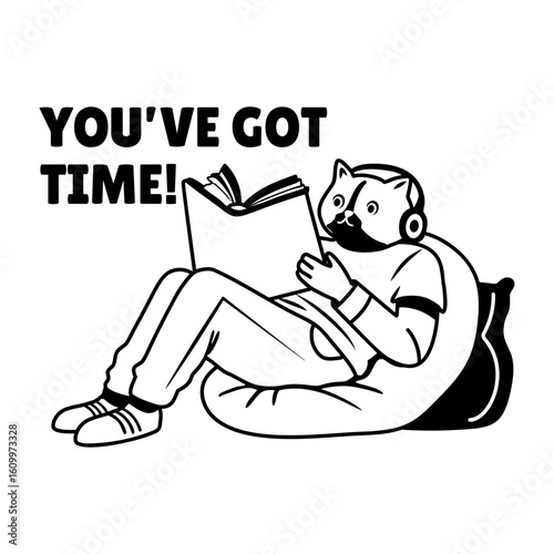 Glyph sticker of a cat character reading a book