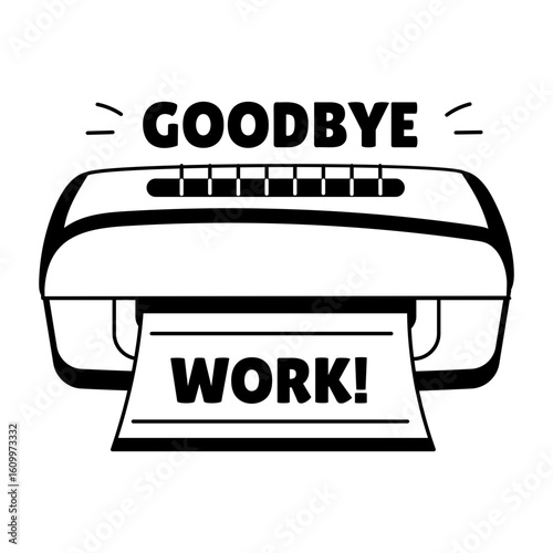 A glyph sticker of a shredder with goodbye work typography 