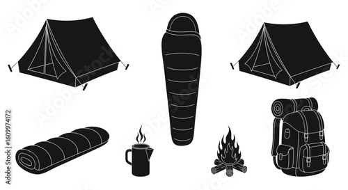 Camping essentials isolated on the background