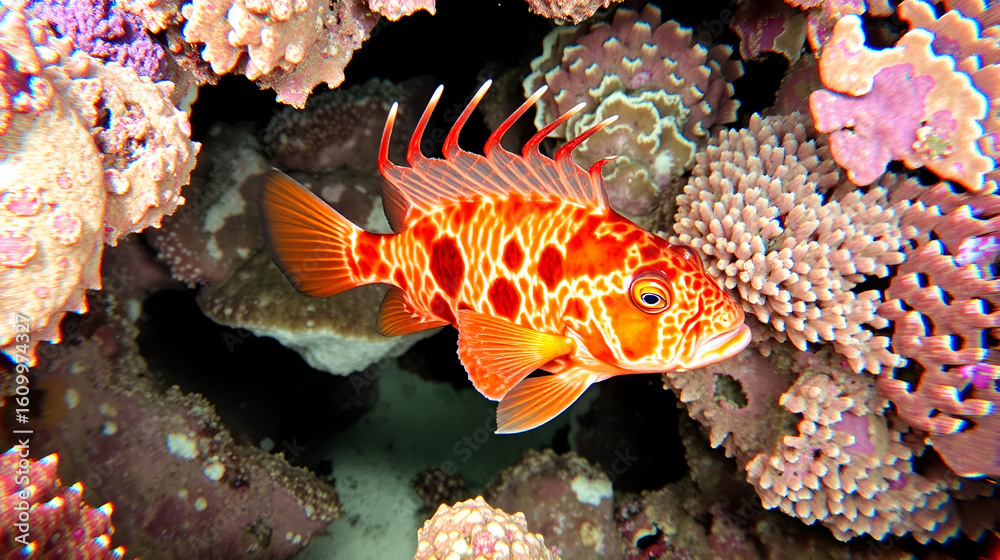 Naklejka premium Mexican Hogfish /Bodianus Diplotaenia/ swims among reef.