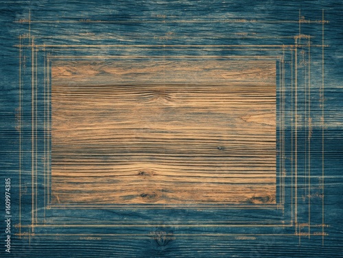 Rustic Wooden Background with Blueprint Design for Creative Projects