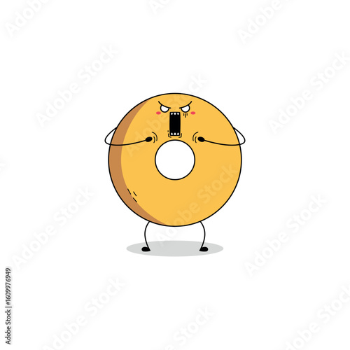 Cute donut cartoon character shocked expression doodle