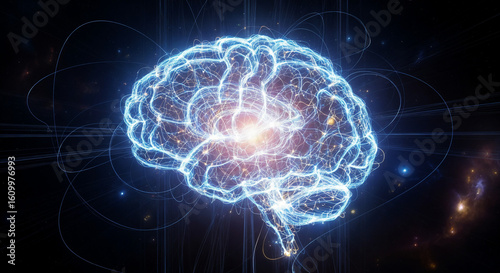 Brain digital art, neural network, artificial intelligence, science and technology concept