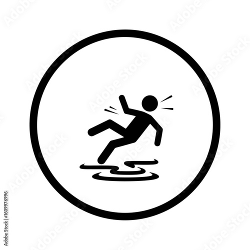 Slippery floor warning sign icon with a pictogram of a person falling. Vector symbol for caution and safety.