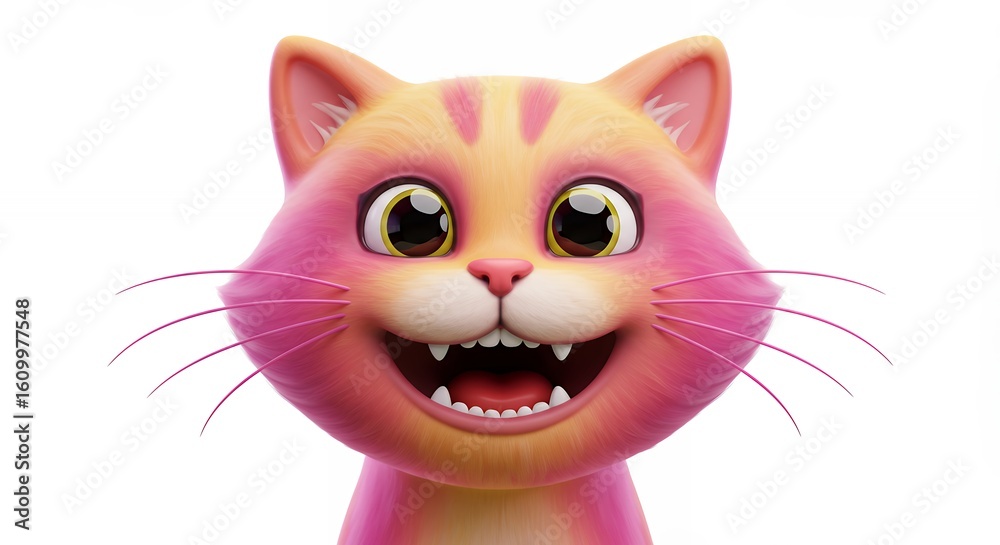Fototapeta premium Cartoon cat smiling against white background