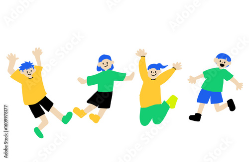 Jumping Kids Joyful Celebration Vector Illustration