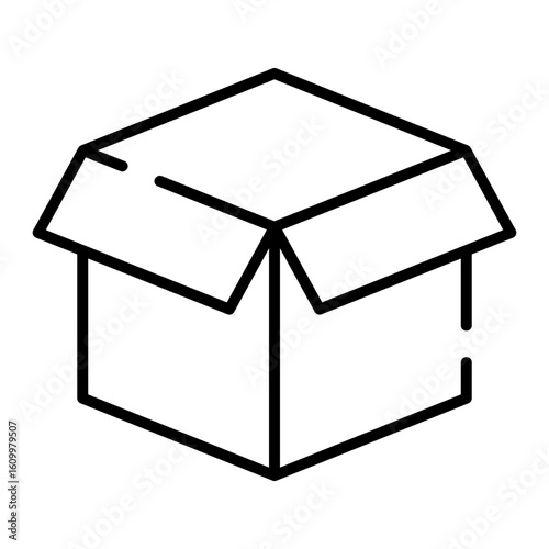 Opened cardboard box black line icon