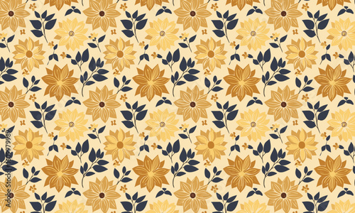 An elegant and sophisticated seamless pattern featuring vintage-style florals