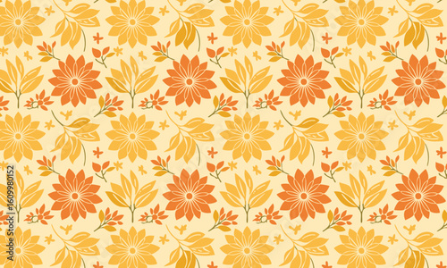 A beautiful seamless pattern in a classic retro 70s style, perfect for the autumn season