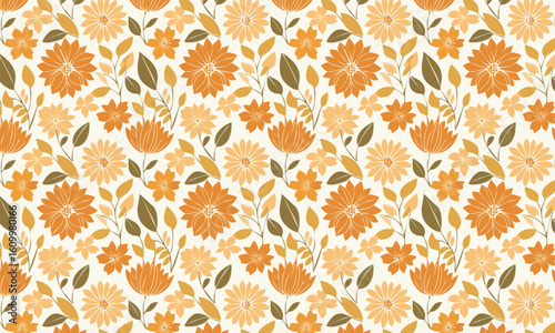 A warm and rustic seamless pattern filled with hand-drawn autumn florals