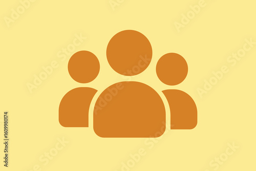 Vector illustration of three orange figures on a yellow background representing teamwork, collaboration, and community spirit. Ideal for concepts related to people and togetherness