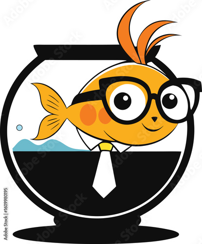 Orange goldfish wearing glasses and tie in fishbowl vector