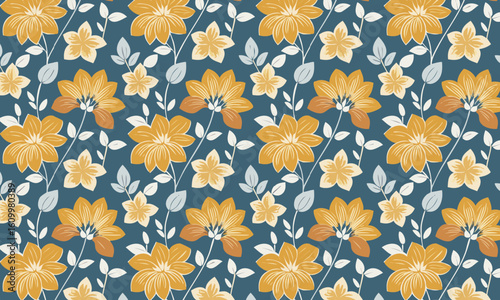 An elegant and sophisticated seamless pattern in a vintage, folk art style