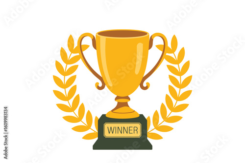 Celebrate victory with a gleaming golden trophy and laurel wreath signifying achievement, success, and top performance for champions and award ceremonies, inspiring excellence and recognition.