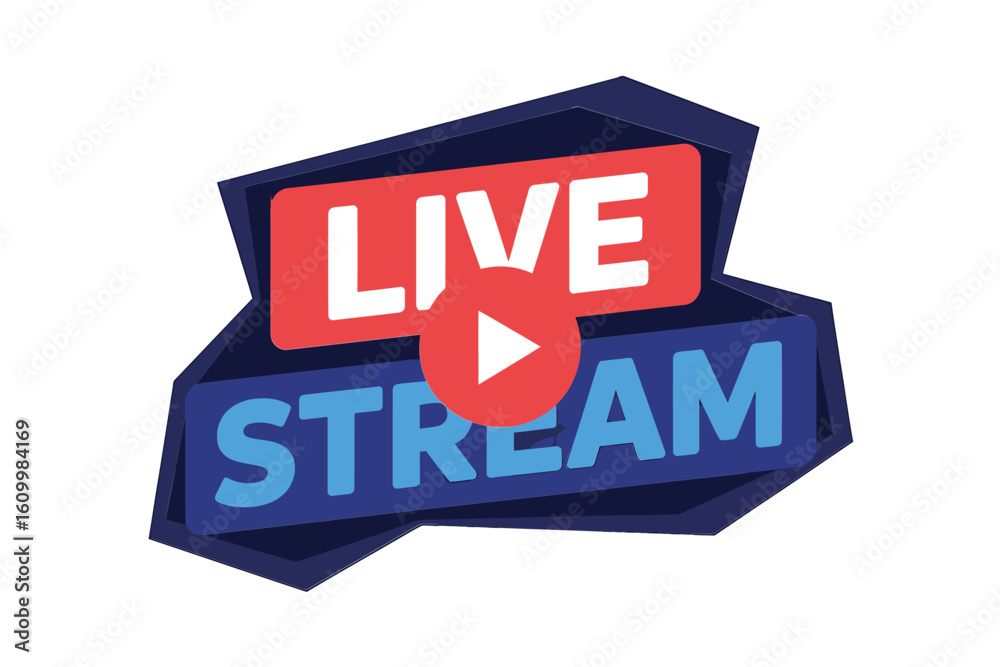 Dynamic 'LIVE STREAM' graphic with play button ignites engagement for online broadcasting, gaming events, and digital content creation, capturing audience attention instantly. Dynamic 'LIVE STREAM' graphic with play button ignites engagement for online broadcasting, gaming events, and digital content creation, capturing audience attention instantly.