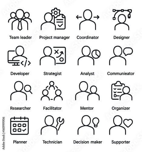 Icons representing various professional roles and responsibilities