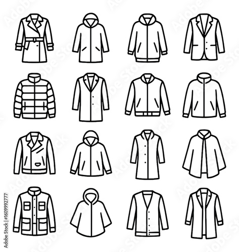 Stylish outerwear collection featuring diverse jacket and coat designs