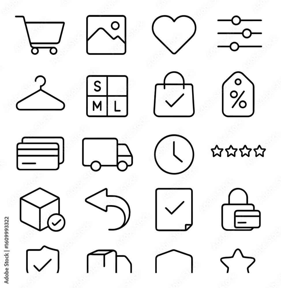 E-commerce icon set: shopping cart, delivery truck, heart, and more on gray background E-commerce icon set: shopping cart, delivery truck, heart, and more on gray background