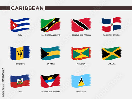 Free Download Caribbean Country Flags Set with Brush Stroke Style - GFXLoad