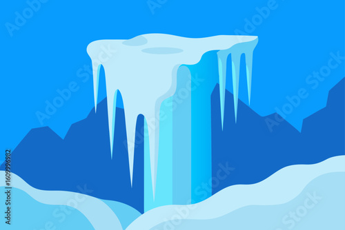 Stylized icy cliff with icicles and snow