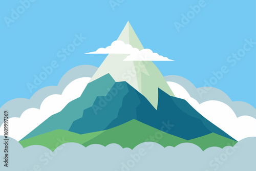 Majestic mountain peaks under a bright blue sky with clouds