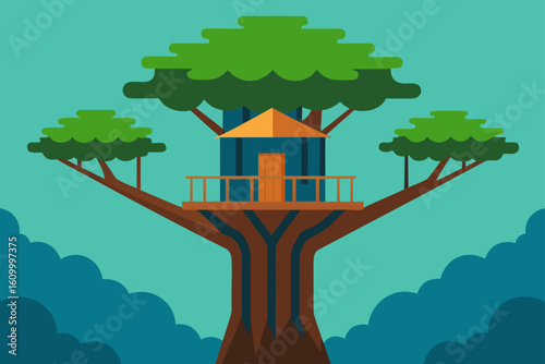 Cozy treehouse nestled amongst lush greenery