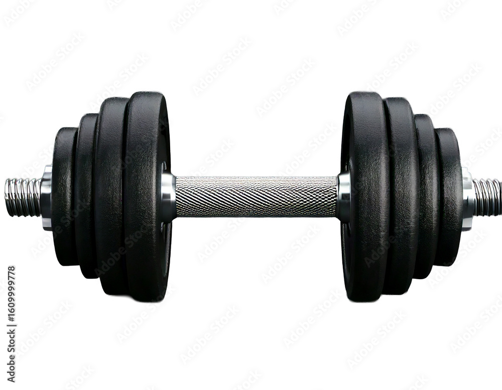 Fototapeta premium Black rubber metal Dumbbell orthogonal front view png