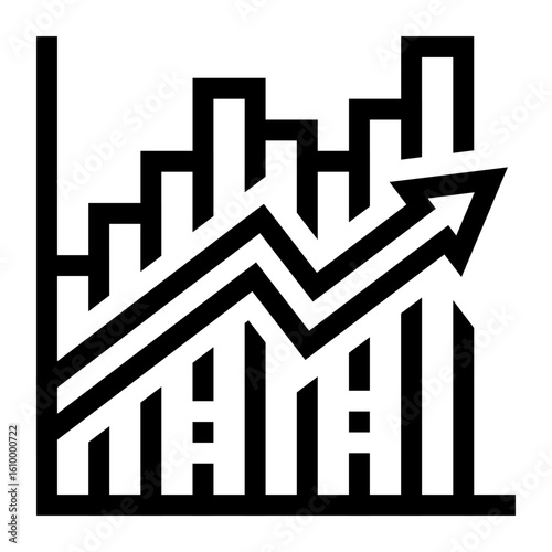 Icono de crecimiento estadístico. Gráfico de barras con una flecha ascendente indicando aumento de datos. Aumento progresivo y análisis de datos. Ilustración vectorial 