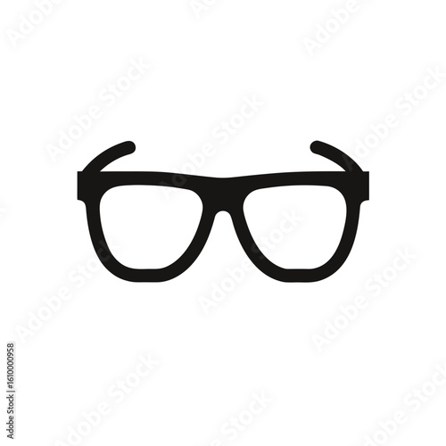 Simple black framed glasses with white lenses on a black background