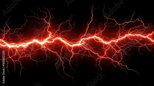 Intense red electric lightning on dark sky