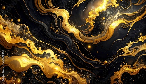 Abstract Black And Gold Marble Texture With Glittering Particles