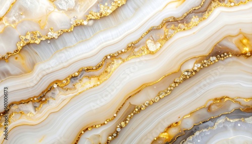 Abstract White Beige Marble With Gold Glitter Texture