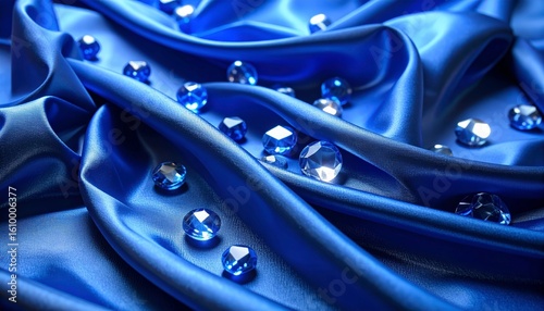 Deep Purple Satin Fabric with Blue Gems