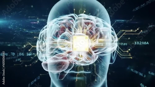 AI brain processing data, showcasing futuristic neural network technology