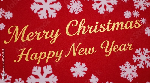 Gold Holiday Greeting Card on Red Glitter Background